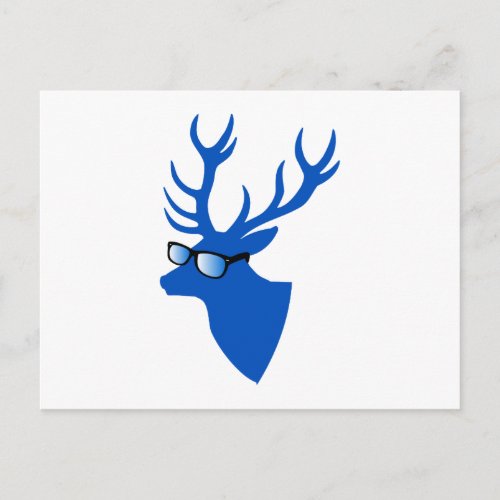 Blue Christmas deer with nerd glasses Holiday Postcard