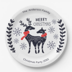 Blue Christmas Deers Personalized Paper Plate