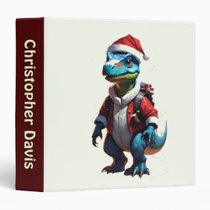 Blue Christmas dinosaur 3 Ring Binder