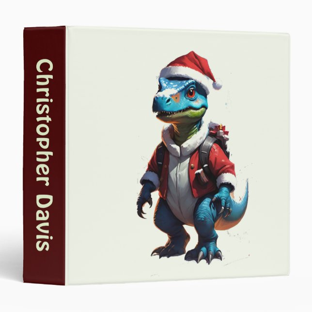 Blue Christmas dinosaur 3 Ring Binder (Front/Spine)