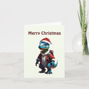 Blue Christmas dinosaur Card