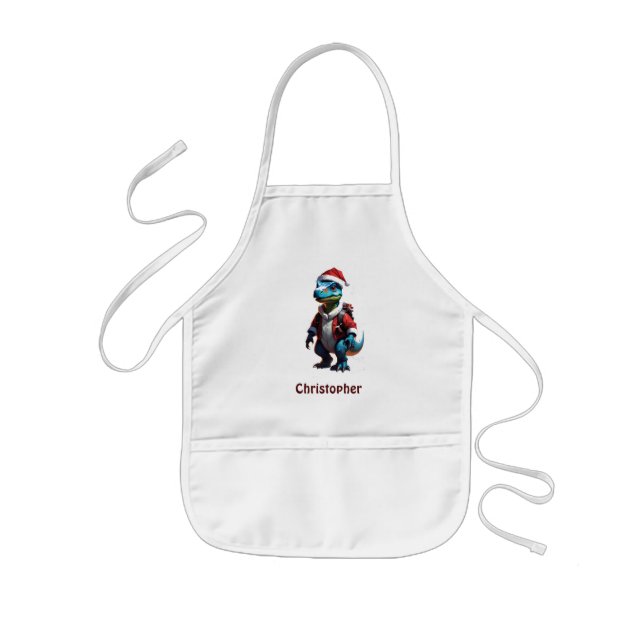 Blue Christmas dinosaur Kids' Apron (Front)