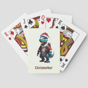 Blue Christmas dinosaur Poker Cards