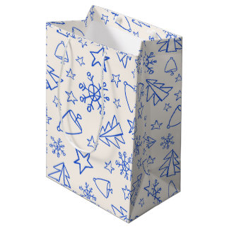 Blue Christmas Doodle Gift Bag