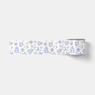 Blue Christmas Doodle Ribbon