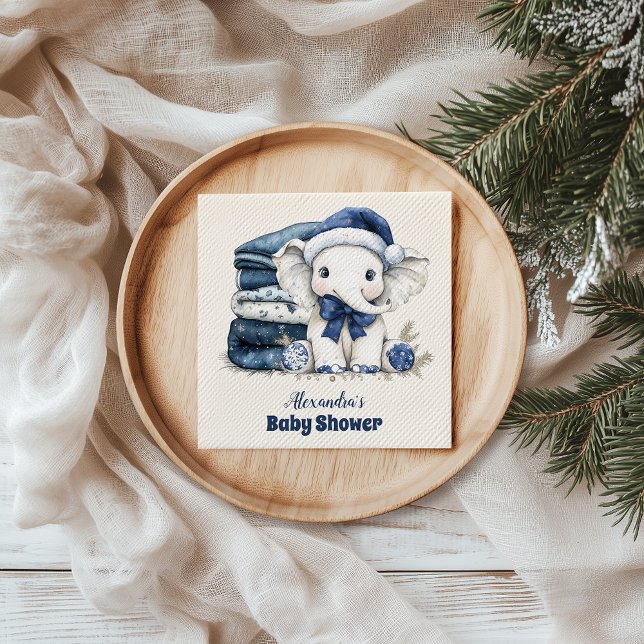 Blue Christmas Elephant Baby Shower Napkins (Creator Uploaded)