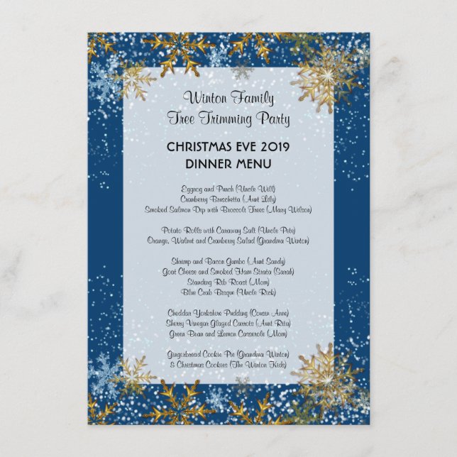 Blue Christmas Family Dinner Menu Template (Front)