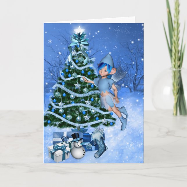 Blue Christmas, fantasy fairy Holiday Card (Front)