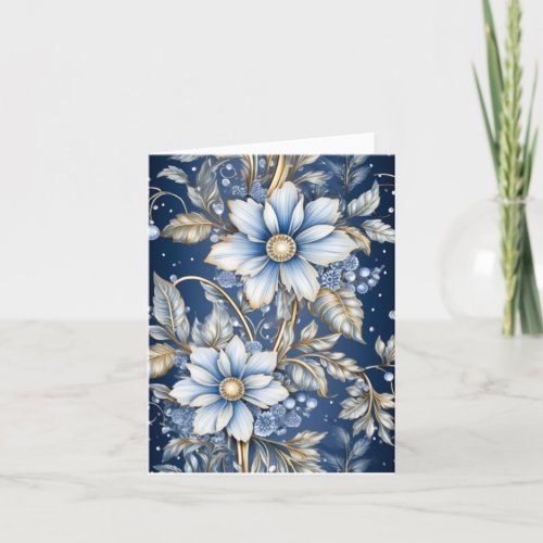 Blue Christmas Floral Card Happy Holidays