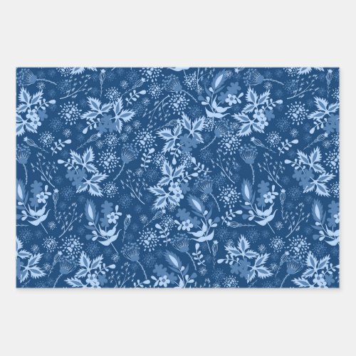 Blue Christmas floral pattern Wrapping Paper Sheets