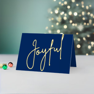 Blue Christmas Folded Joyful Gold Foil Holiday Card