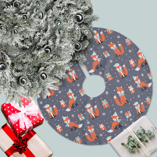 Blue Christmas Fox Pattern Brushed Polyester Tree Skirt