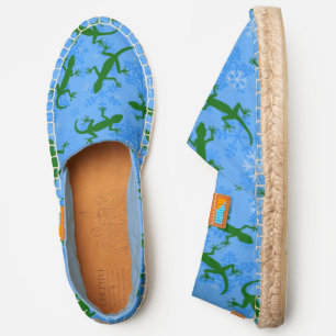 blue christmas geckos reptile snowflakes espadrilles