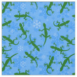 blue christmas geckos reptile snowflakes  fabric