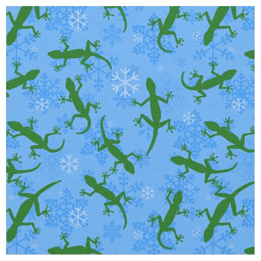 blue christmas geckos reptile snowflakes  fabric
