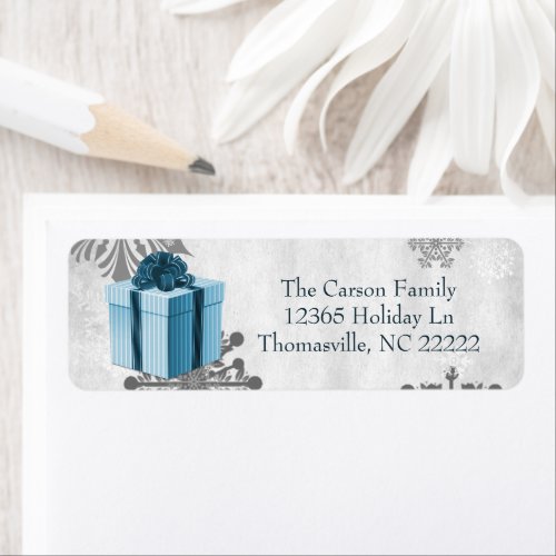 Blue Christmas Gift Address Label