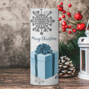 Blue Christmas Gift Holiday Large Pillar Candle
