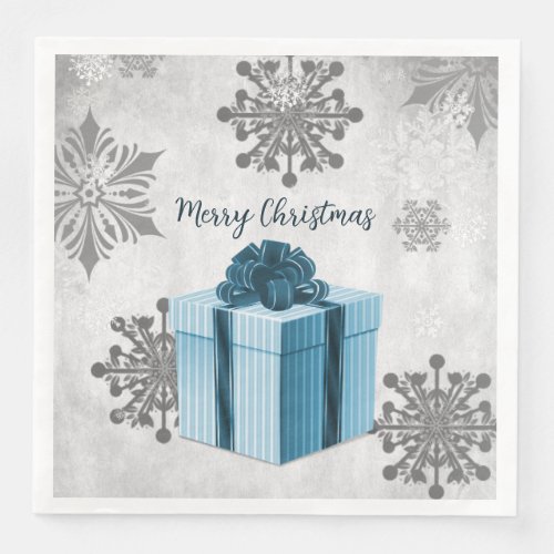 Blue Christmas Gift Holiday Paper Napkin