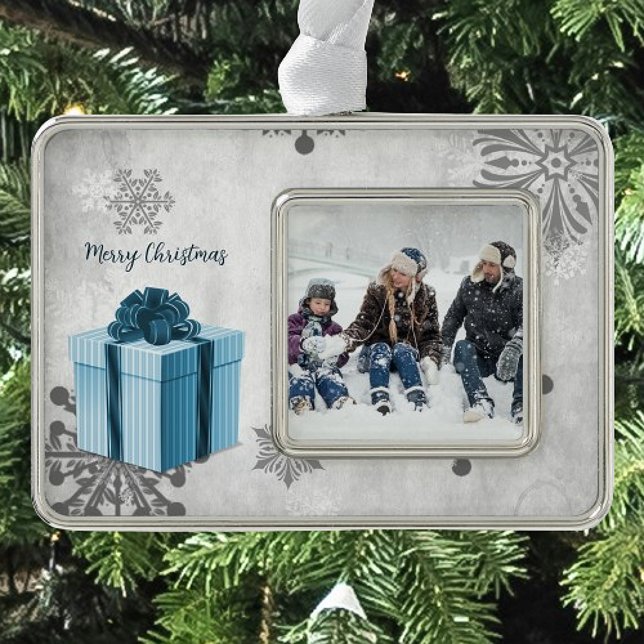 Blue Christmas Gift Holiday Photo Christmas Ornament (Blue Christmas Gift Holiday Ornament)