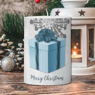 Blue Christmas Gift Holiday Pillar Candle