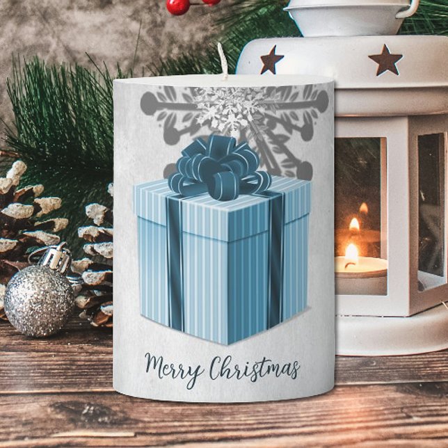 Blue Christmas Gift Holiday Pillar Candle (Blue Christmas Gift Holiday Pillar Candle)