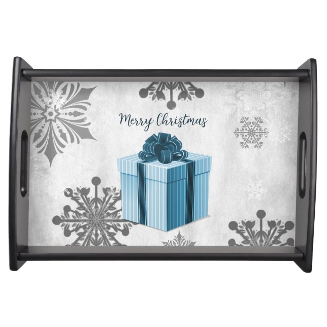 Blue Christmas Gift Holiday Serving Tray (Front)
