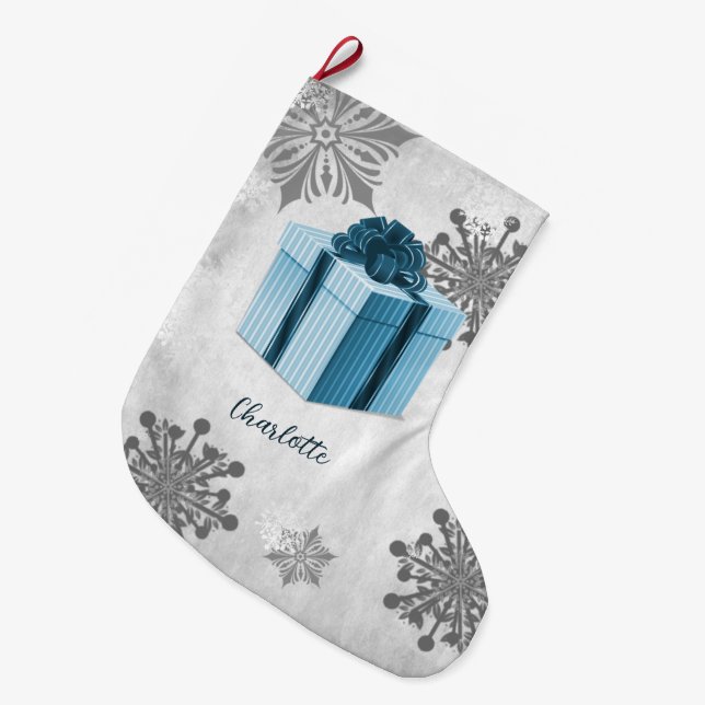 Blue Christmas Gift Holiday Stocking (Front (Hanging))