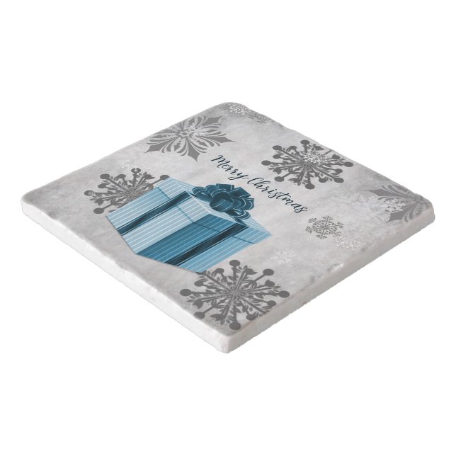 Blue Christmas Gift Holiday Trivet (Corner)