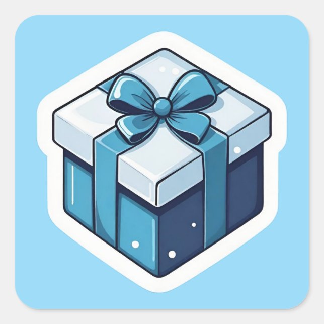 Blue Christmas Gift Square Sticker (Front)