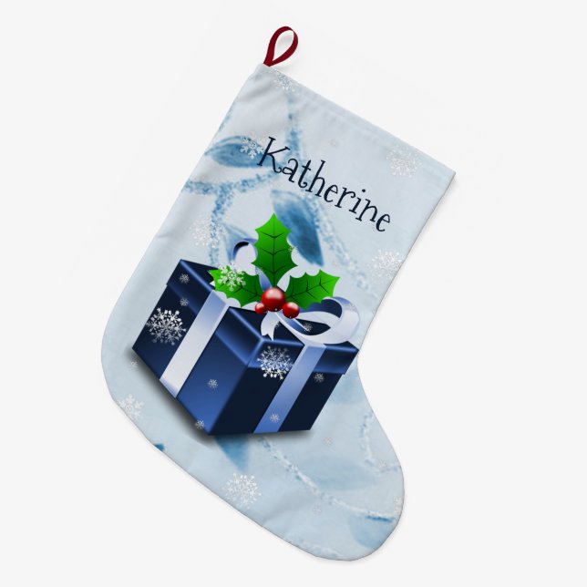 Blue Christmas Gift Stocking (Front (Hanging))
