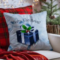 Blue Christmas Gift Throw Pillow