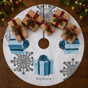 Blue Christmas Gift Tree Skirt