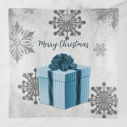 Blue Christmas Gift Trinket Tray