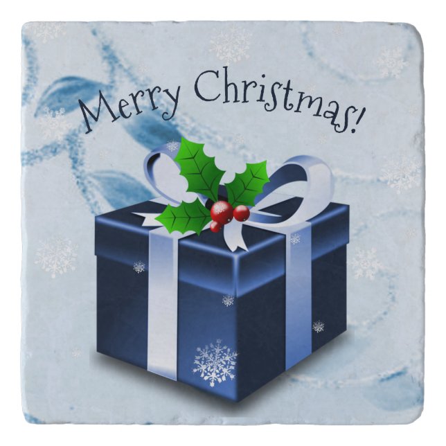 Blue Christmas Gift Trivet (Front)