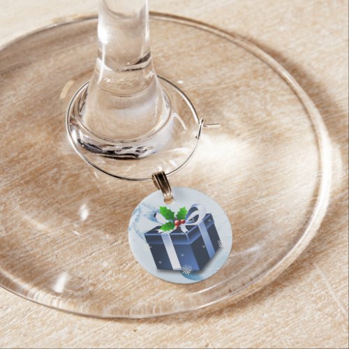 Blue Christmas Gift Wine Charm