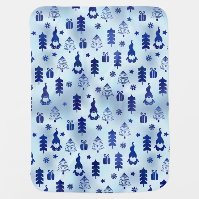 Blue Christmas Gnome Baby Blanket (Front)