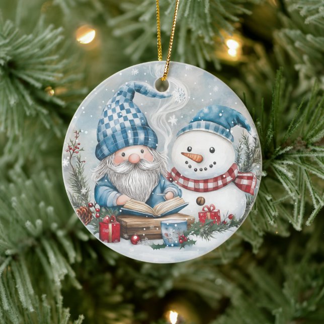 Blue Christmas Gnome  Ceramic Ornament (Tree)
