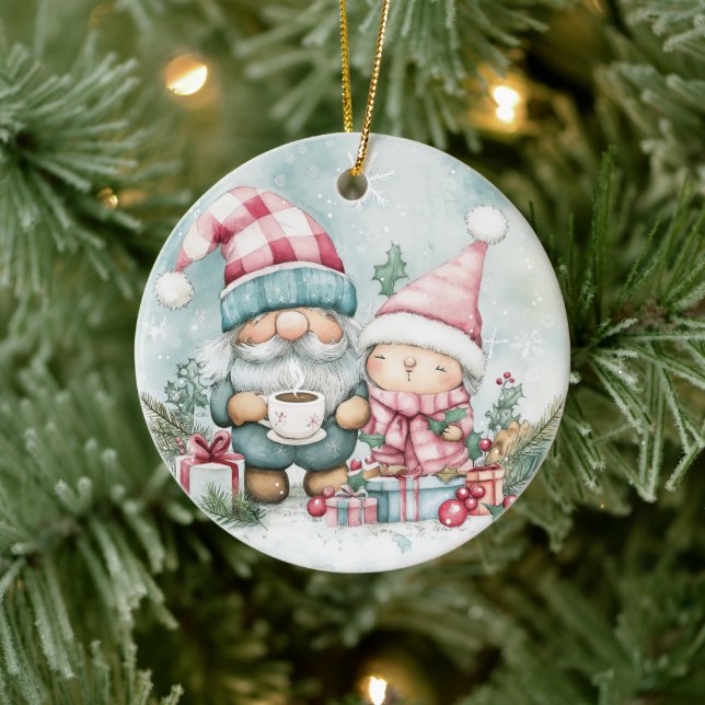 Blue Christmas Gnome  Ceramic Ornament (Tree)