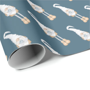 Blue Christmas Gnome Christmas Holiday Wrapping Paper