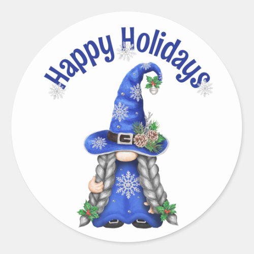 Blue Christmas Gnome  Classic Round Sticker