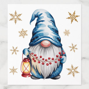 Blue Christmas Gnome with Red Lantern Berries Envelope Liner