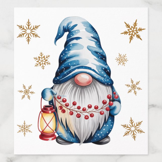 Blue Christmas Gnome with Red Lantern Berries Envelope Liner (Design)
