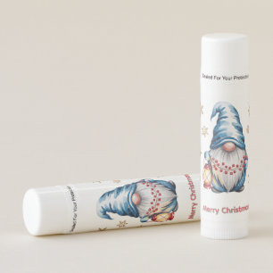 Blue Christmas Gnome with Red Lantern Berries Lip Balm