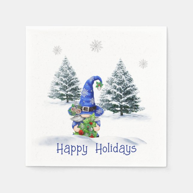 Blue Christmas Gnome with Tree  Napkins (Front)