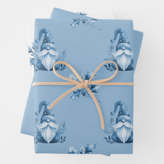 Blue Christmas Gnomes Wrapping Paper Sheets