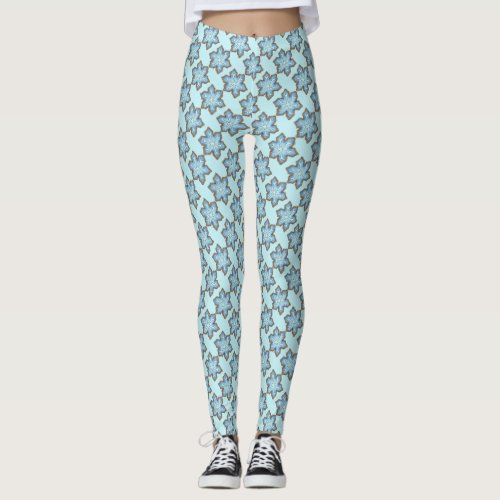 Blue Christmas Hanukkah Holiday Snowflake Cookies Leggings