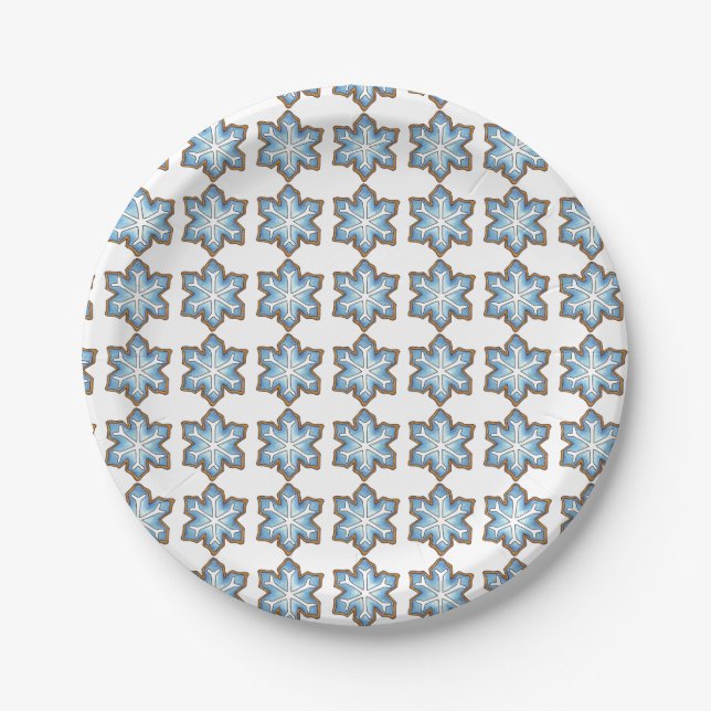 Blue Christmas Hanukkah Snowflake Cookie Winter Paper Plates (Front)