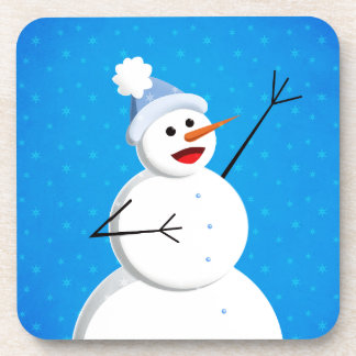 Blue Christmas Happy Snowman Drink Coaster