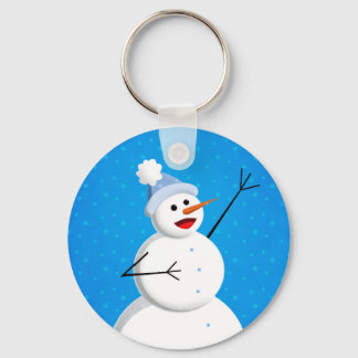 Blue Christmas Happy Snowman Keychain