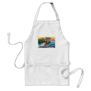 Blue Christmas Hawaiian Surfing Santa Illustration Adult Apron